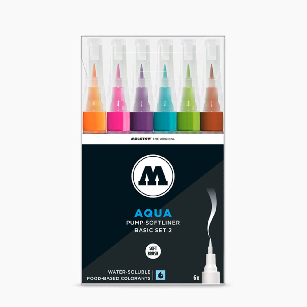 Molotow 200471 Set 6 Pennarelli GRAFX UV Fluorescenti - Punta A Pennello 1mm E Blu Invisibile