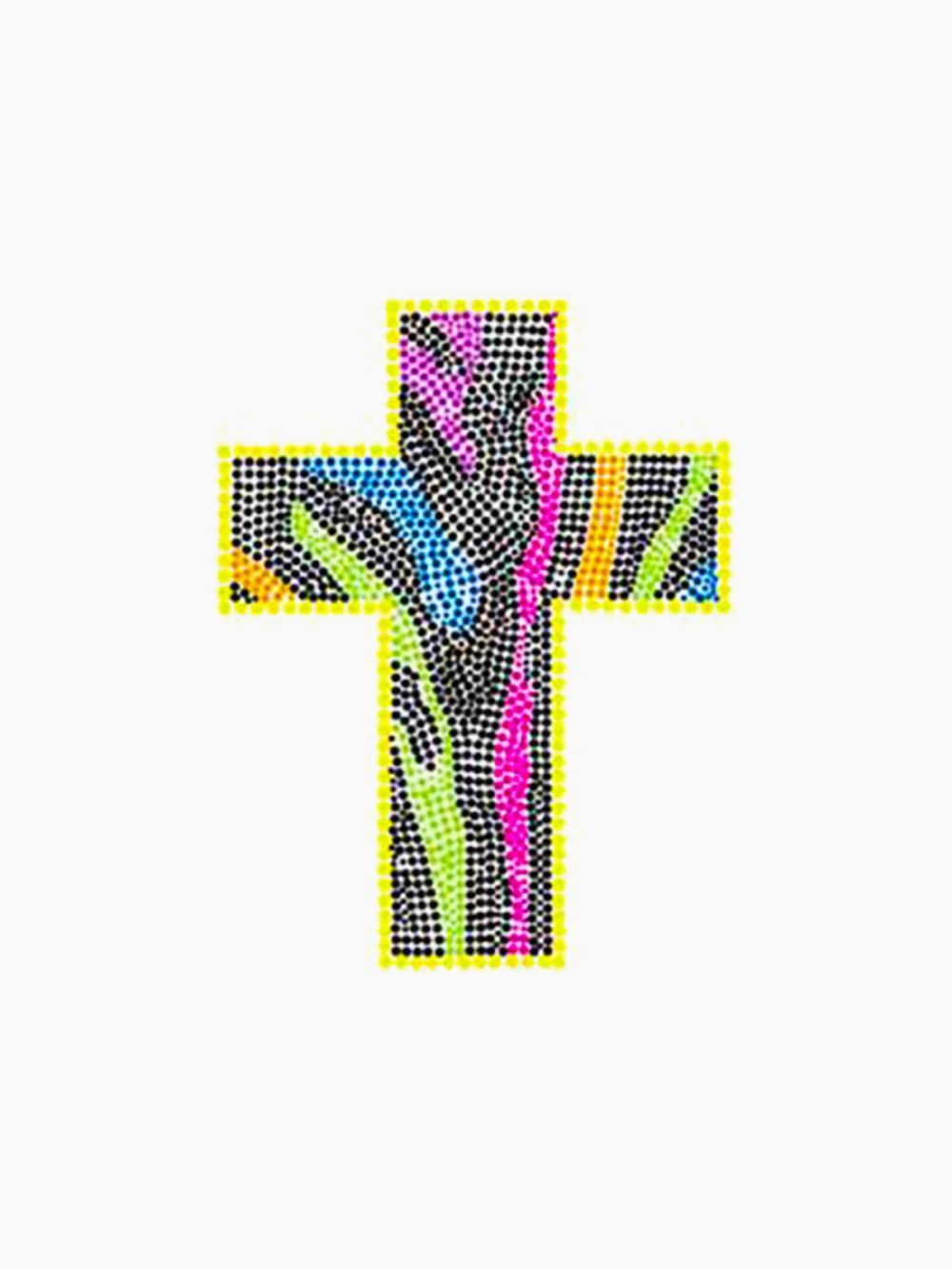 Plaid Hot Fix Iron On - Neon Rhinestud Zebra Cross