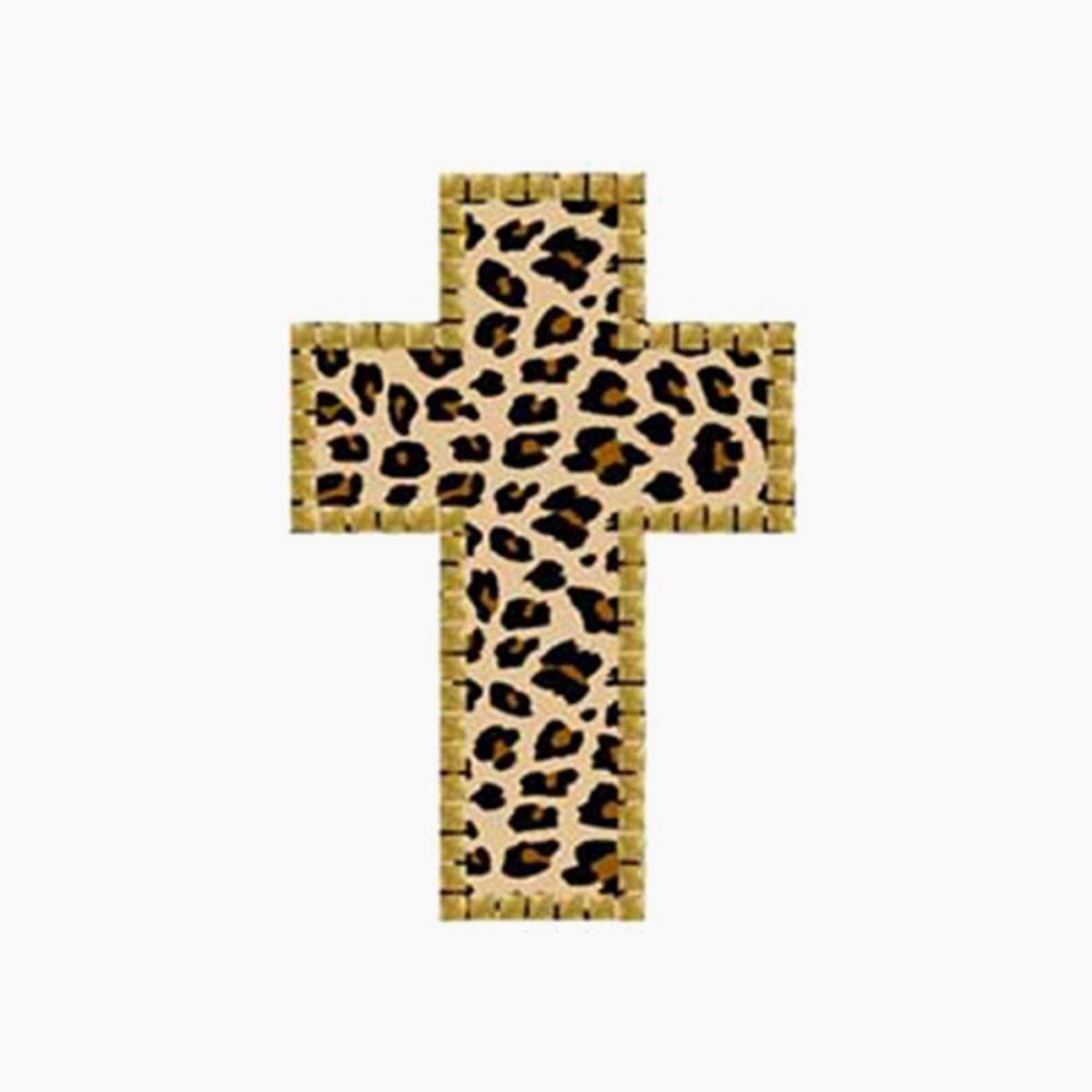 Plaid Fabric Iron On - Leopard Cross W/Nailheads