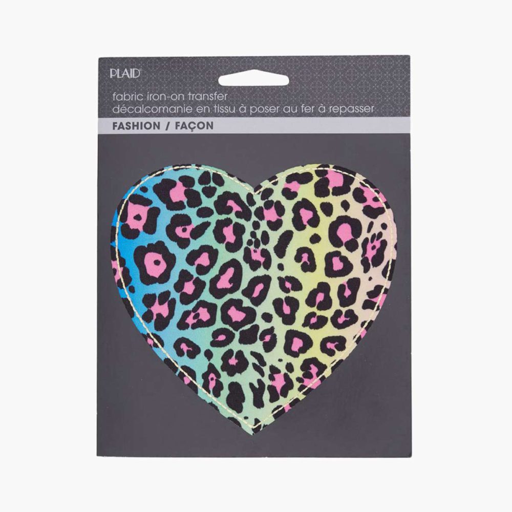 Plaid Fabric Iron On - Neon Leopard Heart