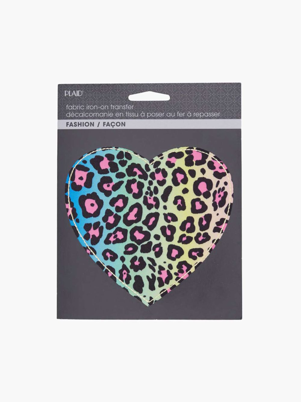 Plaid Fabric Iron On - Neon Leopard Heart