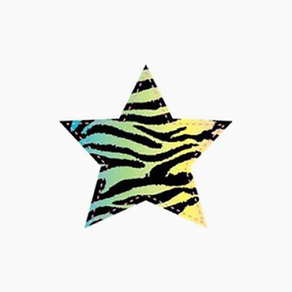 Plaid Fabric Iron On - Neon Zebra Star